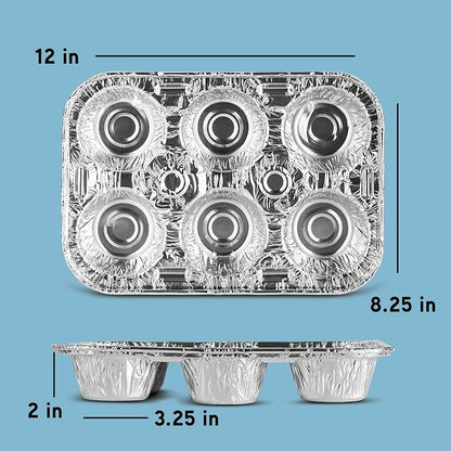 PLASTICPRO Aluminum Foil Muffin Pans Reusable and Disposable, Muffin & Pie foil Pan (50, 6 cavity XL)