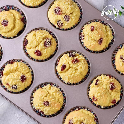 Muffin Cake Pan 12-Cavity, Heavy Duty Carbon Steel, Non-Stick Cupcake Pan, Bakeware for Oven Baking Brownies, Cheesecakes (Champagne Gold)
