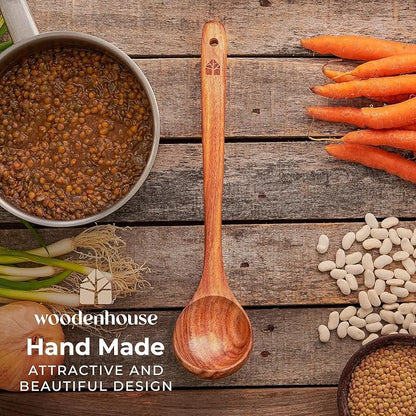 Wooden Ladle for Cooking, Soup Spoon Ladle – Teak Wooden Serving Spoon, 12.4″ Handle, Medium Scoop Size 2 oz – Eco Friendly, Natural and Sustainable