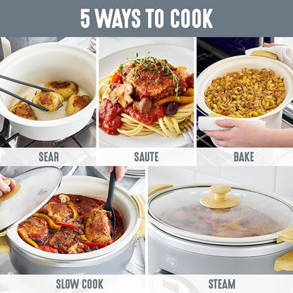 GreenLife 6QT Slow Cooker, Non-Toxic PFAS-Free Ceramic Nonstick Removable Interior Bowl, Programmable, Family Friendly, Keep Warm, Stovetop & Oven Safe, Dishwasher Safe Crock, Timer, Glass Lid, Gray