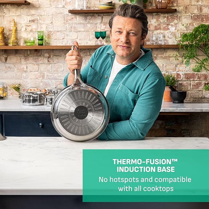T-Fal x Jamie Oliver Cooks Smart Stainless Steel Pan 11-Inch, Induction Compatible, Oven Safe up to 500°F, Chef's Stainless Steel Skillet, Frying Pan, Silver