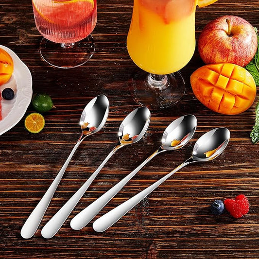 KEAWELL Premium 4-Piece Louise Long Handle Iced Tea Spoons, 18/10 Stainless Steel, Brilliant Mirror Finish, Teaspoons for Coffee, Cocktails, and Beverages, Dishwasher Safe (7.5 inch, 4)