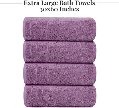 Tens Towels Pack of 4 Extra Large Bath Towels 30 x 60 Inches, 100% Cotton, Larger & Lighter Weight, Quicker to Dry, Super Soft and Absorbent, Perfect for Bathroom, Purple
