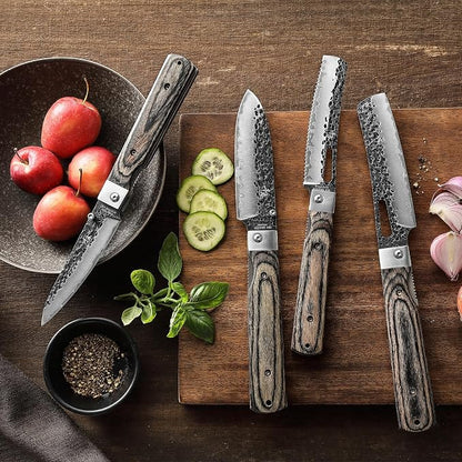 SENBON Forged 440A Stainless Steel Gift Packaging 4-piece Set Sharp Pocket Folding Chef Knife Universal Peeling Knife Bread Set Natural Olive Handle Portable Kitchen Knife
