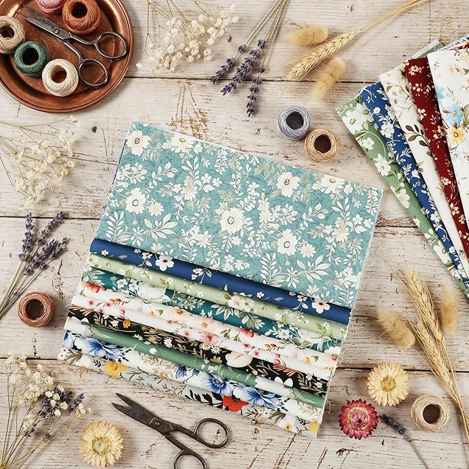 Tatuo 30 Pcs 10 x 10 Inches Vintage Floral Cotton Fabric Bundle Squares Patchwork Floral Fabric Sewing Quilting Bundles Assorted Pattern Cloth for DIY Scrapbook Craft Making