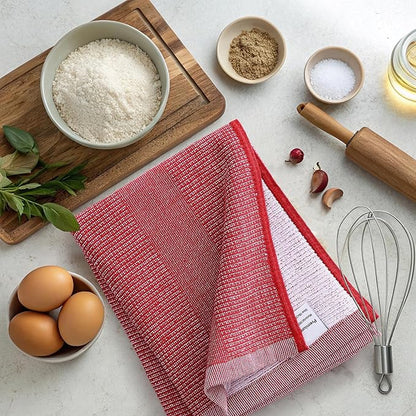 Mordimy Premium Kitchen Towels 8 Pack (18 x 28 Inches, Red), Large Cotton Kitchen Hand Towel, Flat & Terry Dish Towels for Drying Dishes, Super Absorbent Tea Dishtowels Set with Hanging Loop