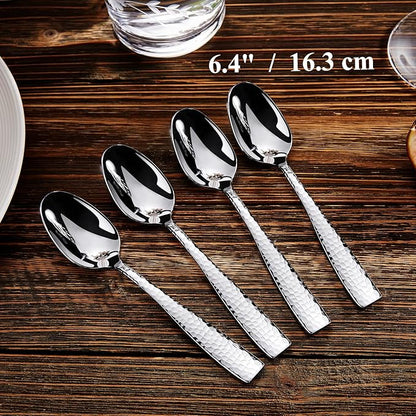 KEAWELL Premium 4-Piece Louis Hammered Spoons Set, 18/10 Stainless Steel, Set of 4, Fine Spoon Set with Squared Edge, Dishwasher Safe (6.4" Teaspoon)
