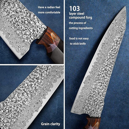 Japanese Professional Chef Knife,8.5in Handmade Damascus Steel VG10 Core Blade,Ebony Wood Handle,Cutting Cooking Gyuto Knives with Sheath for Kitchen
