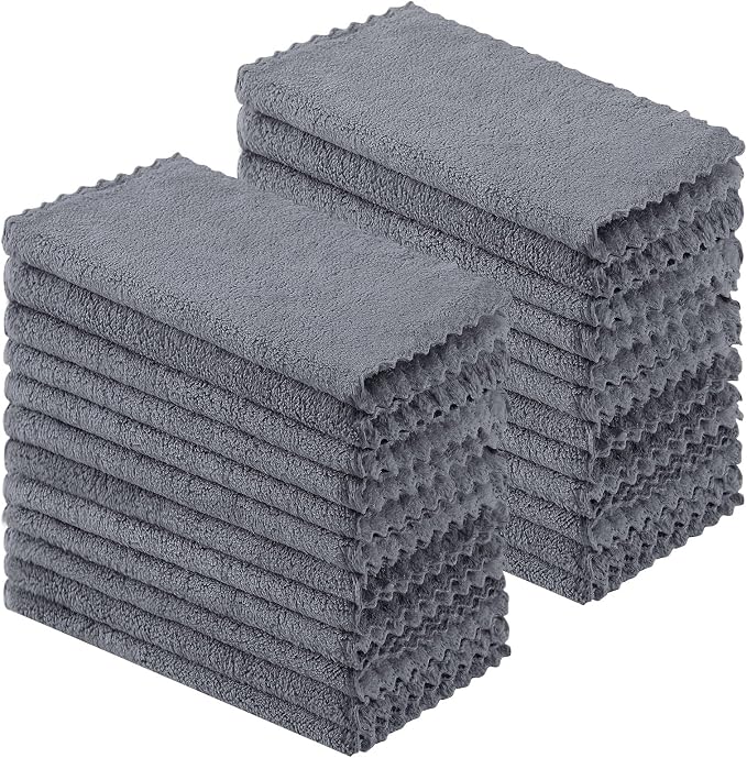 Kitinjoy 24 Pack Kitchen Cloths Dish Towels (10" x 10", Grey), Super Soft and Absorbent Dish Cloths, Nonstick Oil Fast Drying Coral Velvet Microfiber Cleaning