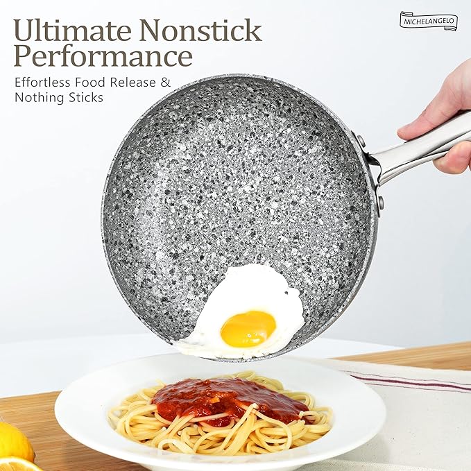 MICHELANGELO Granite Frying Pan with Lid, Nonstick 12 Inch Frying Pan with Non toxic Granite Coating, Induction Compatible