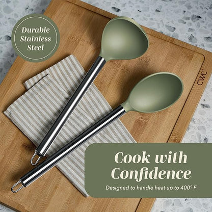 COOK WITH COLOR Silicone Cooking Utensils, Kitchen Utensil Set, Easy to Clean Silicone Kitchen Utensils, Cooking Utensils for Nonstick Cookware, Kitchen Gadgets Set, 10 Pieces, Green