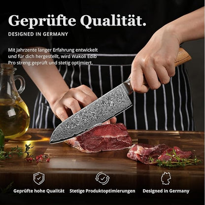Wakoli EDIB Pro Damascus Santoku Knife – Japanese Style Kitchen Knife | 6.3-Inch Genuine Damascus Steel Blade with VG10 Core | Ergonomic Pakkawood Handle | High Cutting Performance