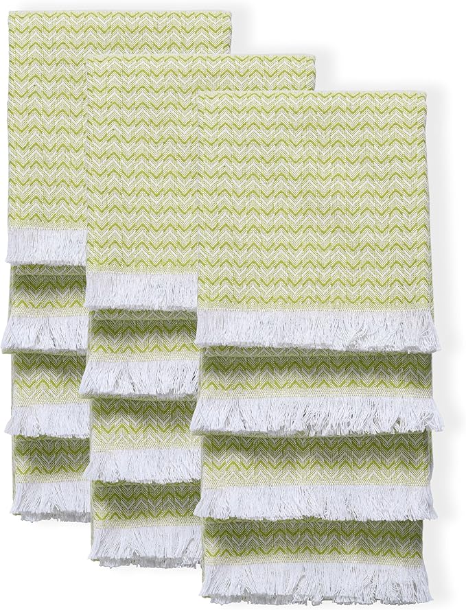 TWINY threads Kitchen Towel Chevron Weave, 12 Pack, Premium Large 100% Cotton Kitchen Linen Set, Absorbent Quick Drying Dish Rags for Drying Dishes, Multi Purpose Washable Towel, 16"x26", Lemon Green