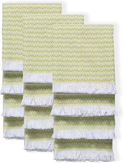TWINY threads Kitchen Towel Chevron Weave, 12 Pack, Premium Large 100% Cotton Kitchen Linen Set, Absorbent Quick Drying Dish Rags for Drying Dishes, Multi Purpose Washable Towel, 16"x26", Lemon Green