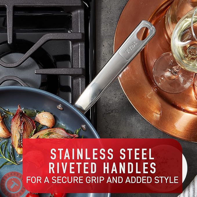 T-fal Platinum Stainless Steel with Nonstick Cookware Set 12 Piece Induction Oven Broiler Safe 500F Pots and Pans, Dishwasher Safe Silver