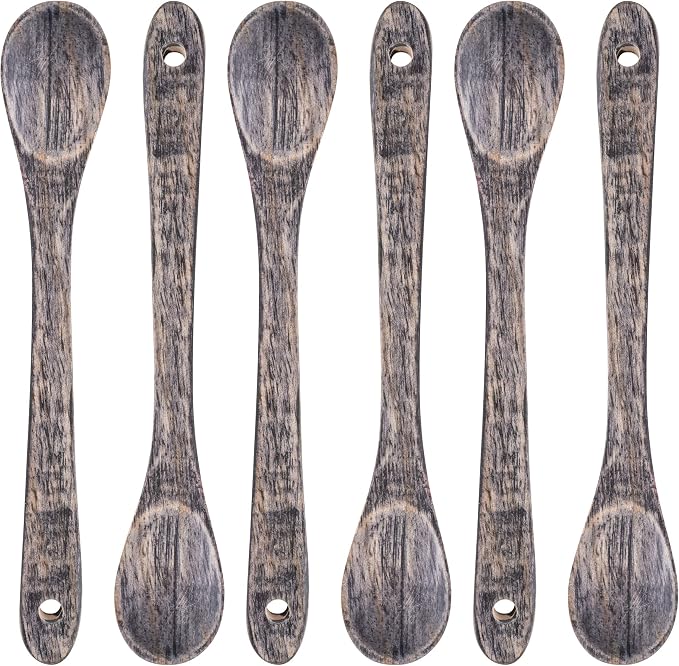Karma Tasting Spoons Set - Tasting Spoons for Cooking - Gray Wood Kitchen Utensils - Gray Wood - Set of 6