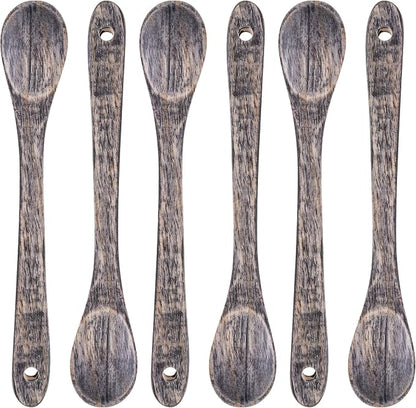Karma Tasting Spoons Set - Tasting Spoons for Cooking - Gray Wood Kitchen Utensils - Gray Wood - Set of 6