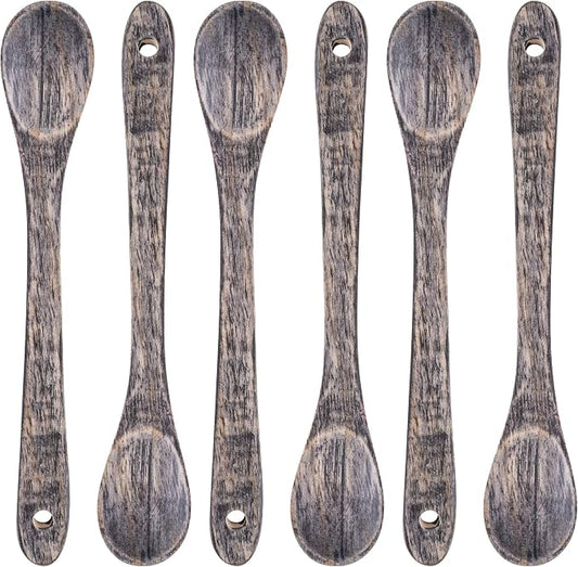 Karma Tasting Spoons Set - Tasting Spoons for Cooking - Gray Wood Kitchen Utensils - Gray Wood - Set of 6