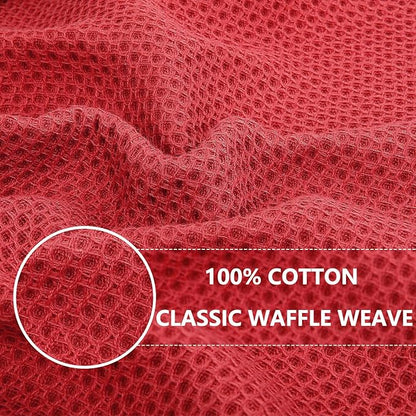 Homaxy 100% Cotton Waffle Weave Kitchen Dish Towels, Ultra Soft Absorbent Quick Drying Cleaning Towel, 13 x 28 Inches, 6-Pack, Brick Red