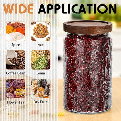 Domensi 6 Pcs Vintage Glass Jars 34 oz Glass Storage Jars with Lids Sunflower Pattern Airtight Storage Containers for Kitchen Counter Pantry Coffee Bean Grains Tea Sugar Flour Candy Oats