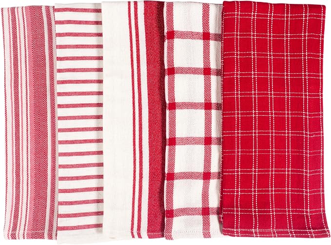 KAF Home Assorted Flat Kitchen Towels - Set of 10, 18 x 28 Inch (Red)