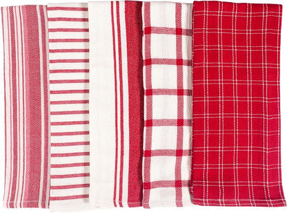 KAF Home Assorted Flat Kitchen Towels - Set of 10, 18 x 28 Inch (Red)