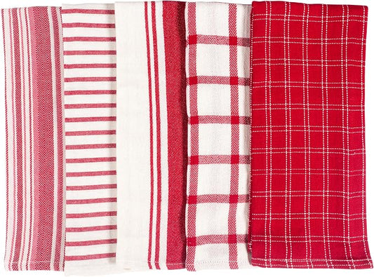 KAF Home Assorted Flat Kitchen Towels - Set of 10, 18 x 28 Inch (Red)