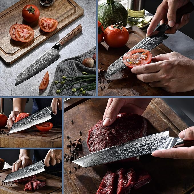 aisyoko Chef Knife 8 Inch Damascus Japan VG-10 Super Stainless Steel Professional High Carbon Super Sharp Kitchen Cooking Knife, Ergonomic Color Wooden Handle Luxury Gift Box