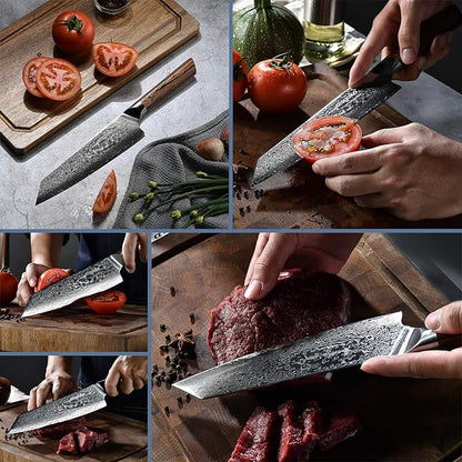 aisyoko Chef Knife 8 Inch Damascus Japan VG-10 Super Stainless Steel Professional High Carbon Super Sharp Kitchen Cooking Knife, Ergonomic Color Wooden Handle Luxury Gift Box