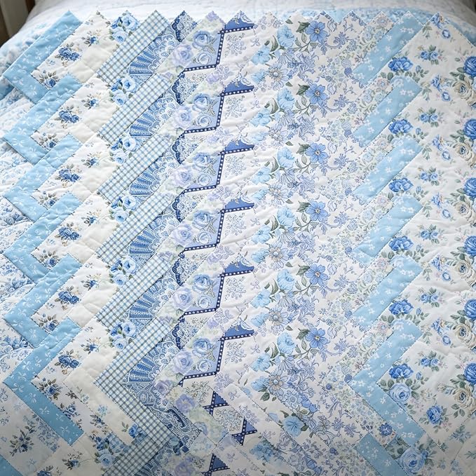 Nodsaw 42pcs 5" Vintage Blue Floral Cotton Fabric Squares - Precut Fabric Quilting Charm Pack - Assorted Print Quilt Fabric Squares 5x5 inch for Sewing, DIY Crafts, and Home Decor, Sunshine Blooms
