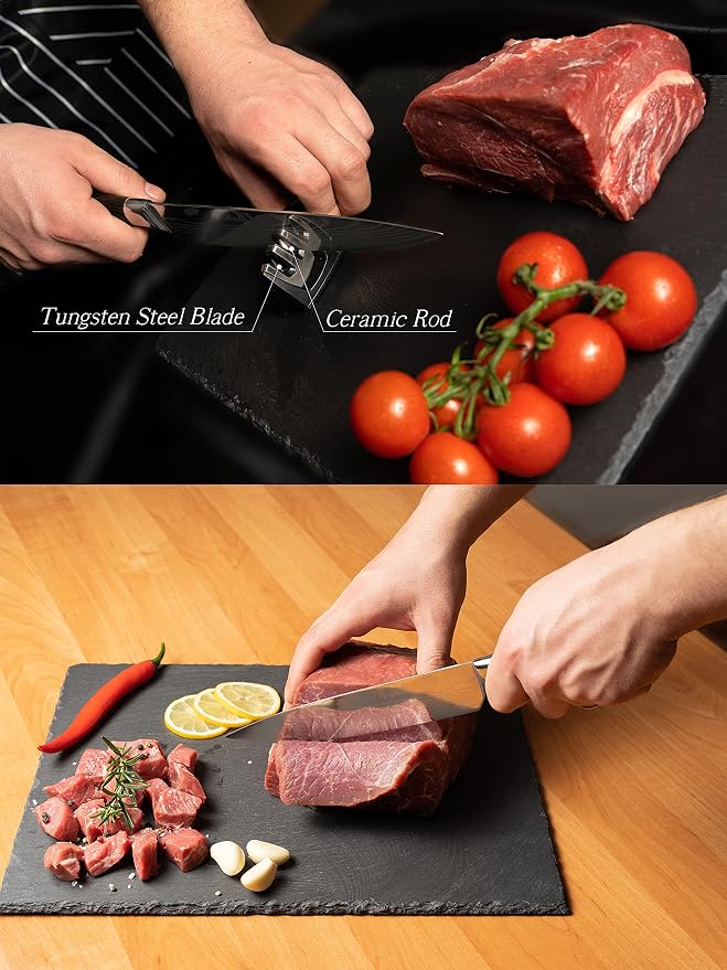 Chef’s Knife | Ergonomic Kitchen Knife | Chef Knife with Sheath, Finger Guard and Knife Sharpener, 8-inch Kitchen Knife by DYSTRONG | Stainless Steel Knife for Kitchen