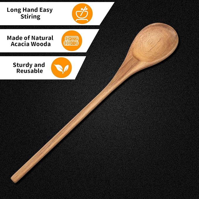 Wooden Spoonsfor Cooking2PCS, Acacia Wood Spoon 12.6" Wooden Utensils for Mixing, Mixing Spoons Cooking Spoon for Stirring Long Wooden Spoon Kitchen Serving Nonstick Utensil Smooth Finish