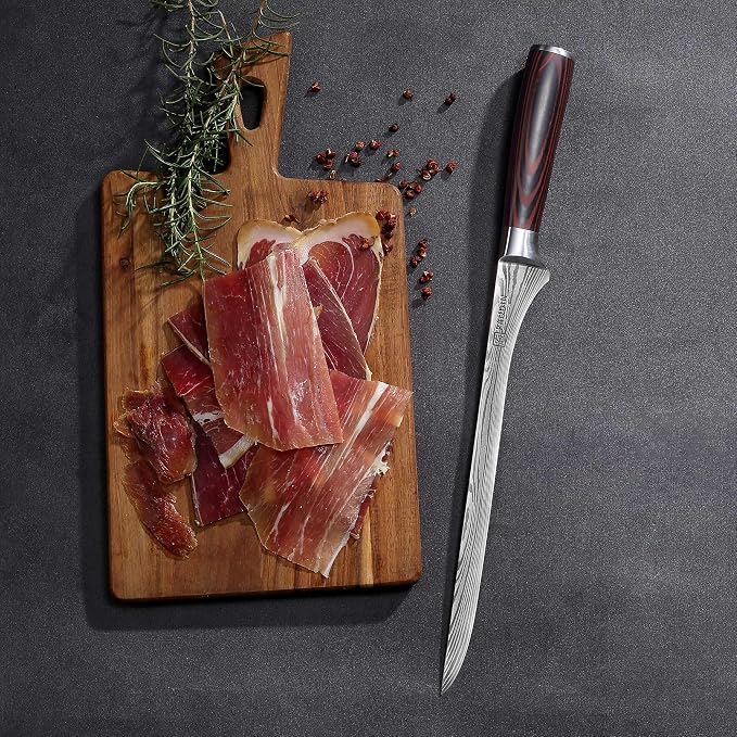 PAUDIN Carving Knife, 10 Inch Ham Slicing Knife for Meat Cutting, High Carbon Stainless Steel, Ergonomic Pakkawood Handle with Sheath, Ultra Sharp Blade for Prosciutto/Jamon Serrano, Gift Box