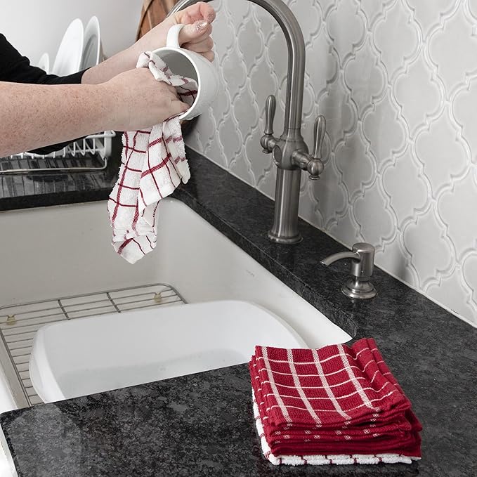 Ritz Terry Check Dish Cloth Set: Highly Absorbent & Super Soft - 100% Cotton, Durable Kitchen Cleaning Cloths for Wiping Tables and Counters, 6-Pack, Paprika