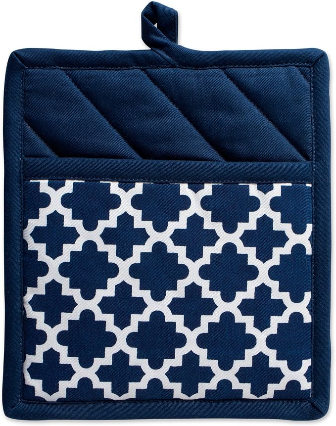 DII Lattice Basics Collection Kitchen Essentials, Oven Mitt & Potholder Set, Nautical Blue, 2, Piece