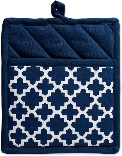 DII Lattice Basics Collection Kitchen Essentials, Oven Mitt & Potholder Set, Nautical Blue, 2, Piece