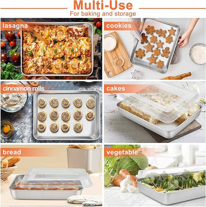 Herogo 10.5" x 8" x 2" Deep Baking Pan Set of 2, Stainless Steel Rectangle Sheet Cake Pan for Lasagna Brownies Casseroles Cakes, Dishwasher Safe & Durable
