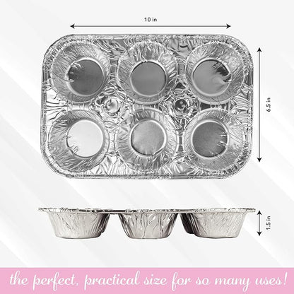 PLASTICPRO Aluminum Foil Muffin Pans Reusable and Disposable, Holds 6 Cupcakes/Muffin & Pie foil Pan Pack of 20