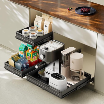 Pull Out Cabinet Organizer, Expandable Width 13"-22", Heavy Duty Metal Slide Out Drawers for Cabinets, Expandable Cabinet Pull Out Shelves for Kitchen, Pantry, Bathroom, Black