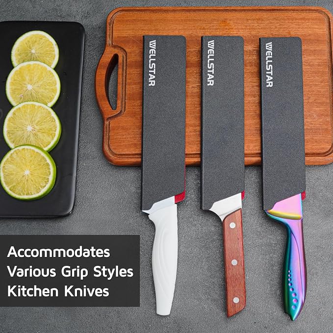 WELLSTAR Knife Edge Guards 8 Inch, Universal Blade Covers, BPA Free ABS Protective Blade Sheaths, Non-Scratch Felt Lining Kitchen Knives Covers (Knives not included)