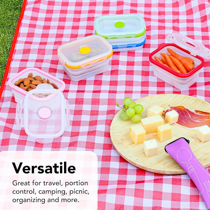 ECOBERI Collapsible Food Storage Containers, Silicone Small 8 Piece 12 oz Set, BPA-Free Food Storage with Airtight Lids, Space-Saving Lunch Containers, Freezer and Dishwasher Safe