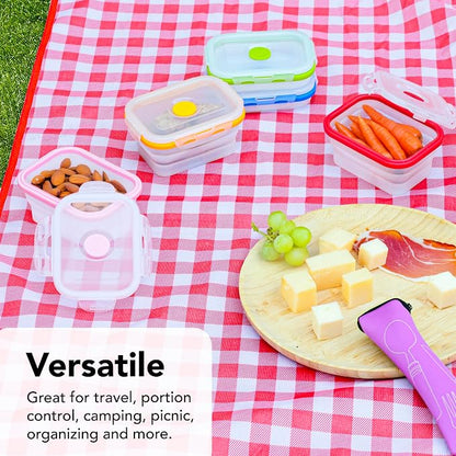 ECOBERI Collapsible Food Storage Containers, Silicone Small 8 Piece 12 oz Set, BPA-Free Food Storage with Airtight Lids, Space-Saving Lunch Containers, Freezer and Dishwasher Safe