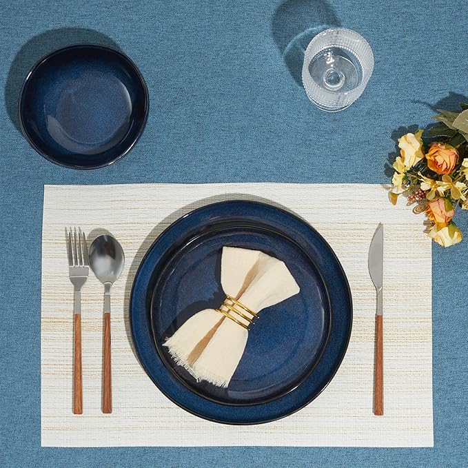 Pokini 24 Pieces Dinnerware Set for 6 with Pasta Bowls, Complete Ceramic Dish Set, Stackable & Glossy Stoneware Plate and Bowl Set for Effortless Everyday Hosting, Starry Blue