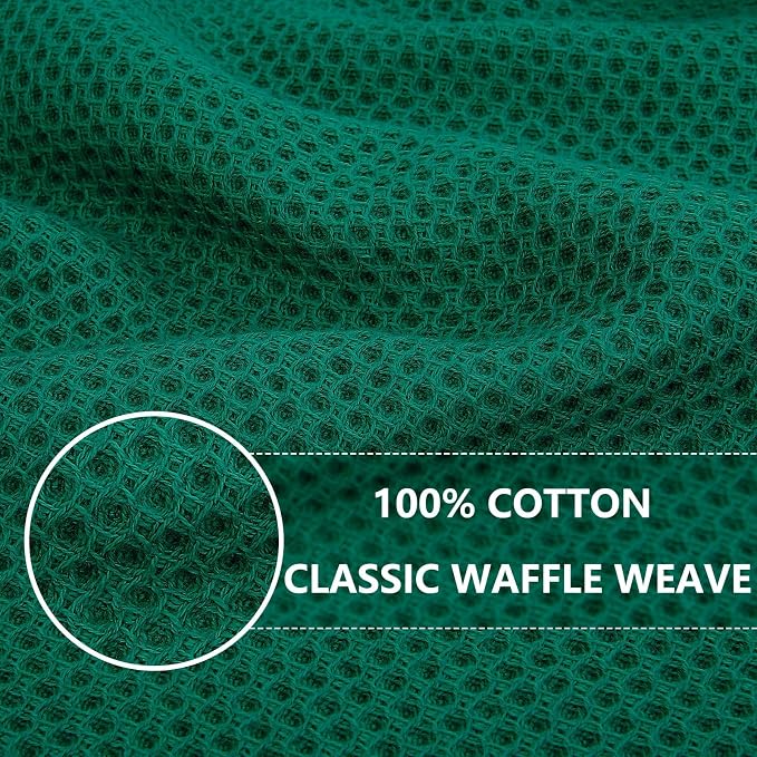 Homaxy 100% Cotton Waffle Weave Kitchen Dish Cloths, Ultra Soft Absorbent Quick Drying Dish Towels, 12 x 12 Inches, 24-Pack, Dark Green