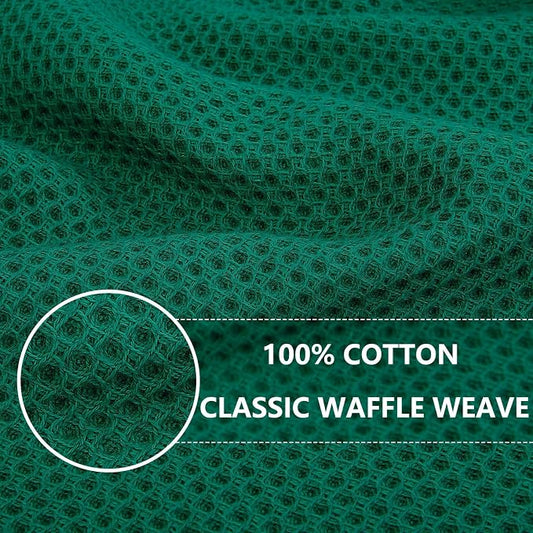 Homaxy 100% Cotton Waffle Weave Kitchen Dish Cloths, Ultra Soft Absorbent Quick Drying Dish Towels, 12 x 12 Inches, 24-Pack, Dark Green