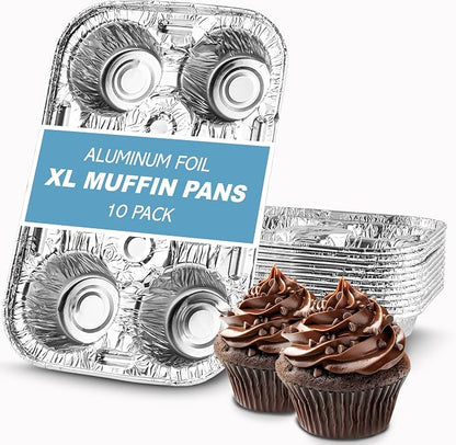 PLASTICPRO Aluminum Foil Muffin Pans Reusable and Disposable, Muffin & Pie foil Pan (10, 6 cavity XL)