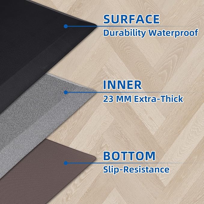 2 PCS Anti Fatigue Kitchen Mats for Floor, Grey 9/10 Extra Thick Cushioned Standing Desk Mat, Comfort Memory Foam Ergonomic Rugs and Mats Non-Slip Waterproof for Office, Kitchen, 20"x32"+20"x32"