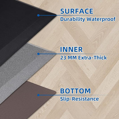 2 PCS Anti Fatigue Kitchen Mats for Floor, Grey 9/10 Extra Thick Cushioned Standing Desk Mat, Comfort Memory Foam Ergonomic Rugs and Mats Non-Slip Waterproof for Office, Kitchen, 20"x32"+20"x32"