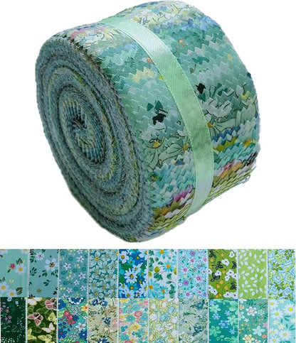 40 Strip Jelly Roll Fabric Strips for Sewing, 100% Cotton Fabric for Quilting Crafting, Precut Fabric Bundles, Patchwork Precut Quilt Squares-2.5" x 44" Green Forest