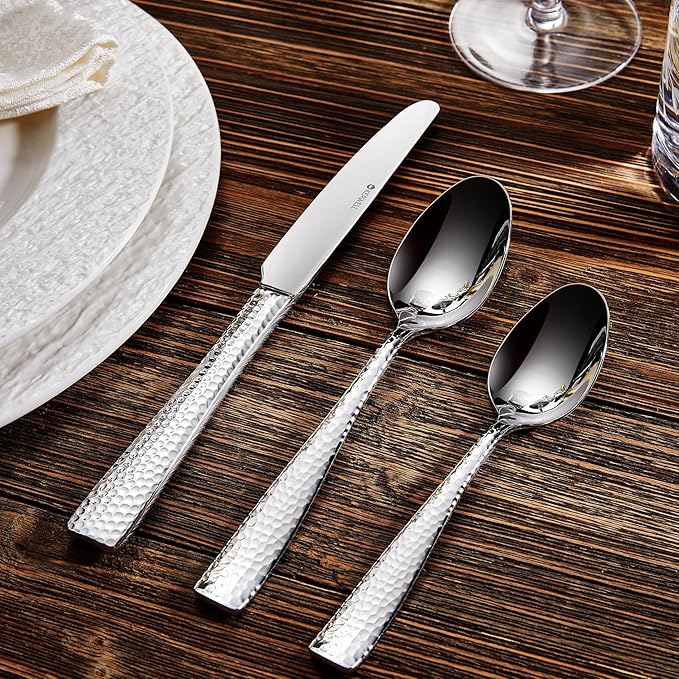 KEAWELL Premium 4-Piece Louis Hammered Spoons Set, 18/10 Stainless Steel, Set of 4, Fine Spoon Set with Squared Edge, Dishwasher Safe (7.6" Dinner Spoon)